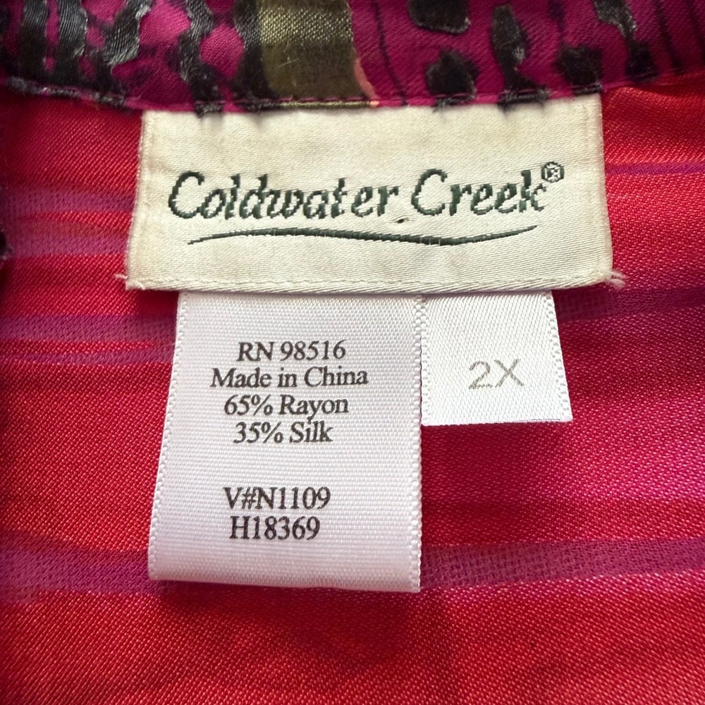 Coldwater Creek Blouse Size 2X Floral Striped Silk Rayon Semi-Sheer Button Down - Picture 8 of 12